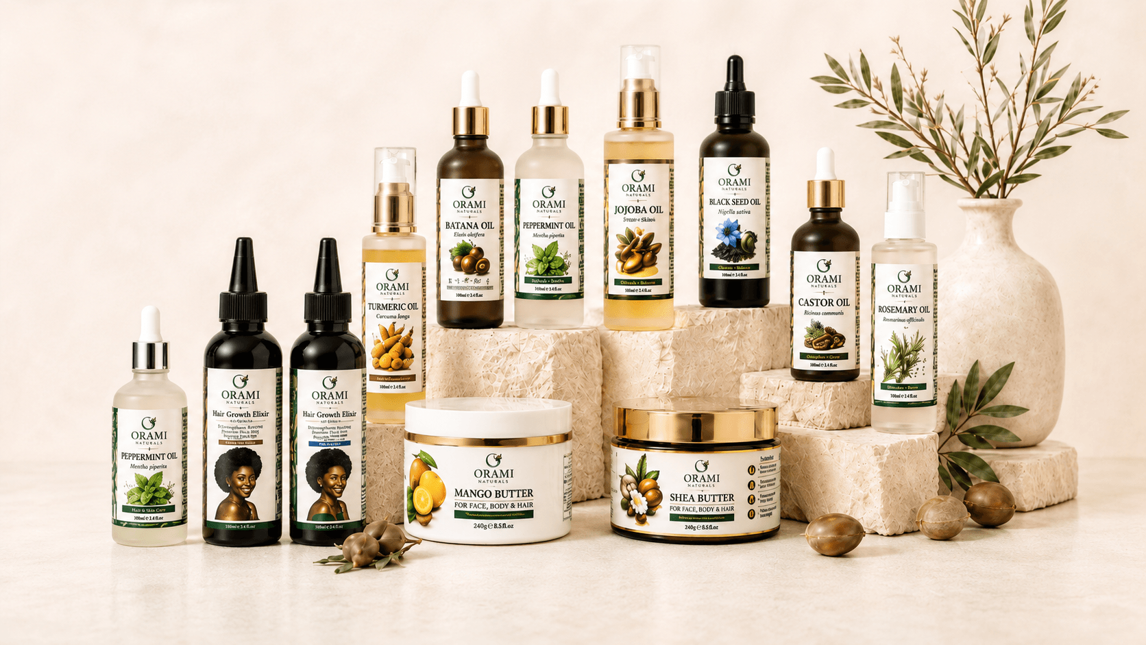 Orami natural oils, hair elixirs, and body butters